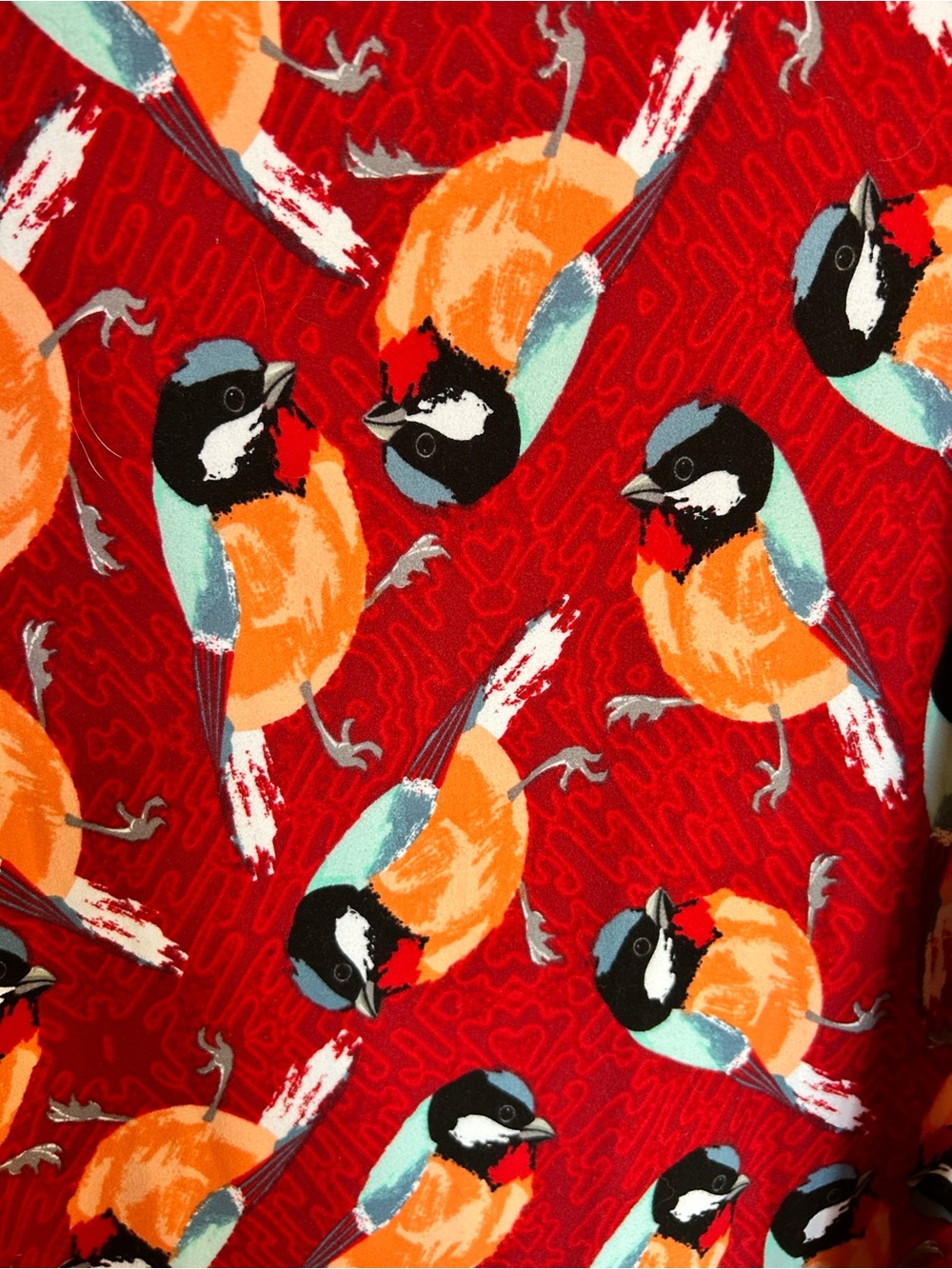 LuLaRoe Red Orange Bird Print Tunic Top - soft - Size Large